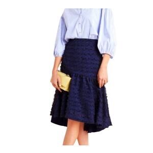 Anthropologie Maeve Miranda Eyelash Hi Lo Flared Midi Skirt Pockets, size L